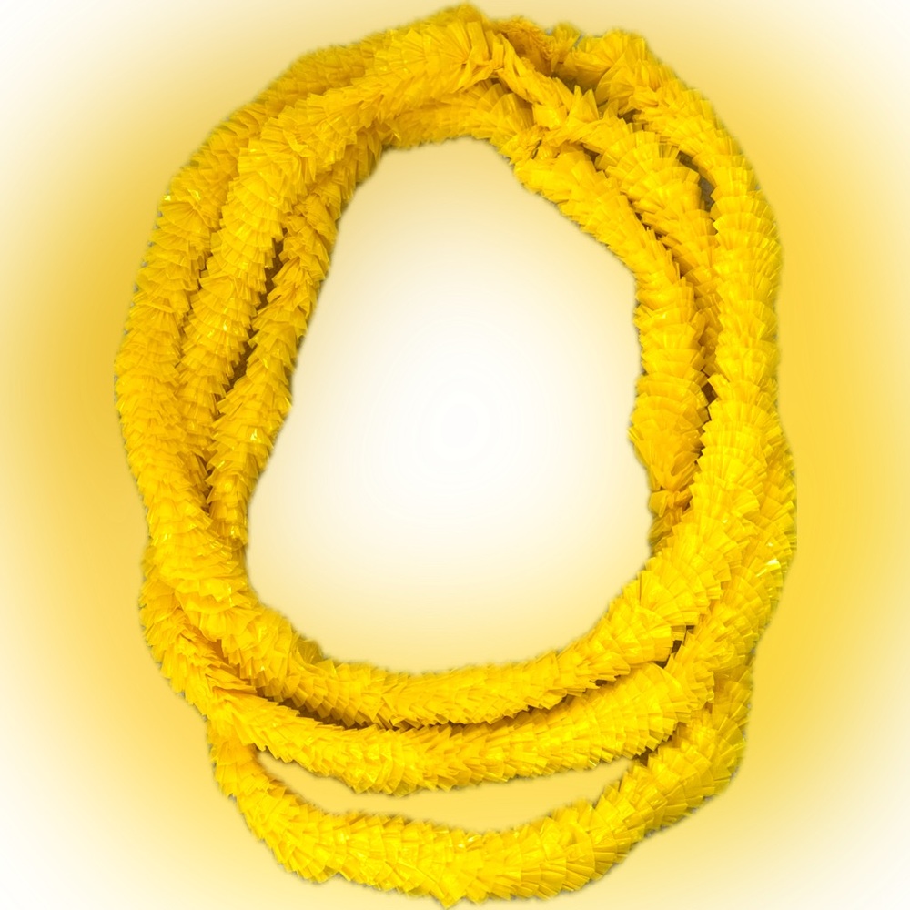 SET 3 BRIGHT YELLOW HAWAIIAN LEIS HULA LUAU BEACH POOL PARTY SOFT FLUFFY 36” LEI